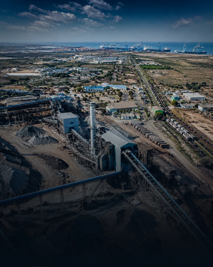 Aerial view of the SAL Steel plant and nearby port
